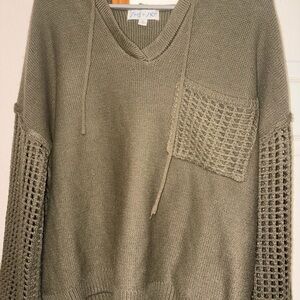 She + Sky Olive V-Neck Sweater